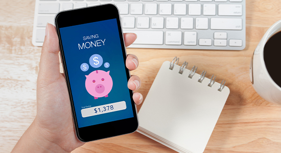 Viewing savings account balance via mobile app